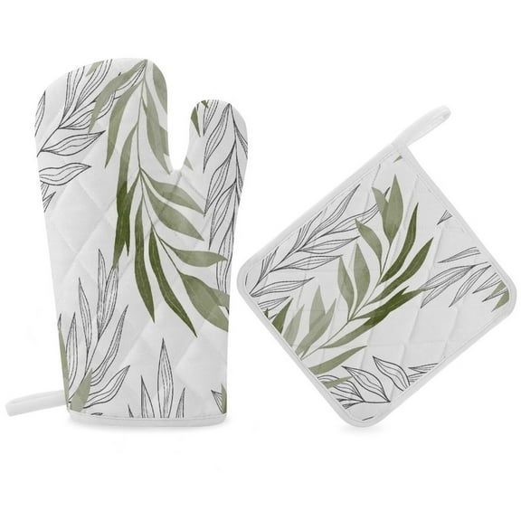 Sage Green Botanical Oven Gloves And Pots Stand Set Oven Gloves And Pot Racks Pot Racks And Oven Gloves Set