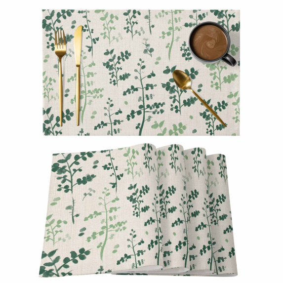 Sage Green Botanical Placemats Set of 6, Rustic Country Spring Floral Summer Leaf Placemats for Dining Table, Place Mats for Kitchen Tabletop, Waterproof Wipeable Dining Table Mats Set