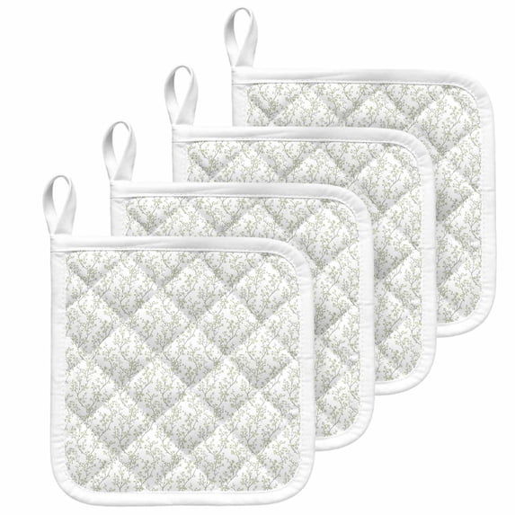 Sage Green Botanical Pot Holders for Kitchen Heatproof Potholder, 4 Pack Plant Flower Floral Tree Branch Hot Pads Multipurpose Oven Pads Cloth Potholders Trivet for Cooking and Baking