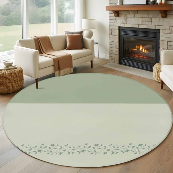 Sage Green Botanical Round Area Rug 5Ft Washable Circle Rugs for Living Room Bedroom, Spring Floral Leaf Non-Slip Carpet Floor Mats Indoor Outdoor Carpet Runner Aesthetic Home Decor