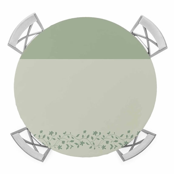 Sage Green Botanical Round Tablecloth for 55-60 Inch Tables, Fitted Table Cover with Elastic Edge, Spring Floral Leaf Waterproof Outdoor Table Cloth Protector for Patio Garden Dinner Picnic