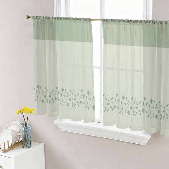 Sage Green Botanical Sheer Curtains 54 Inch Length 2 Panels Set - Light Filtering Window Treatments, Spring Floral Leaf Rod Pocket Semi Curtains for Living Room/Bedroom/Kitchen Décor, 104"W x 54"L