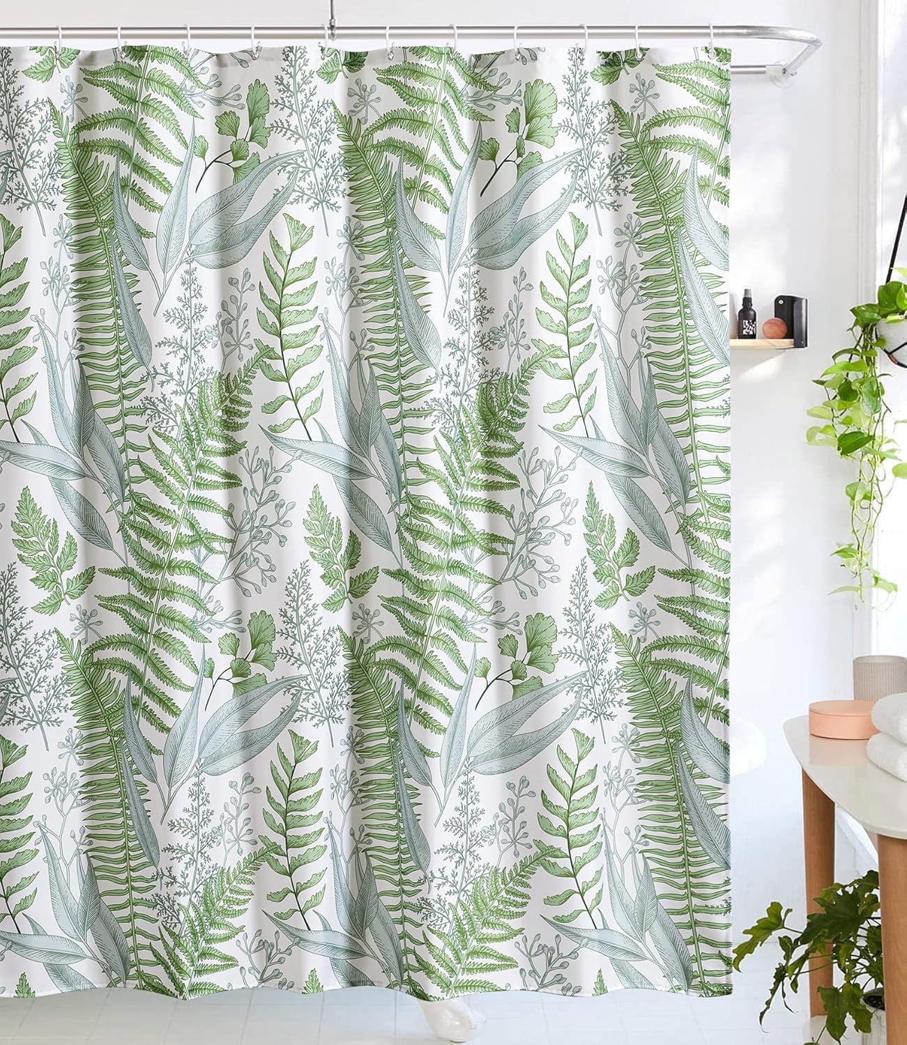 Sage Green Botanical Shower Curtain Boho Greenery Bathroom Decor ...