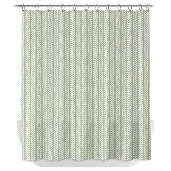 Sage Green Botanical Shower Curtain - Water Repellent Fabric Shower Curtains Washable, Farmhouse Modern Striped Leaf Decorative Polyester Cloth Bathroom Curtains Modern Bath Decor 72"x84"