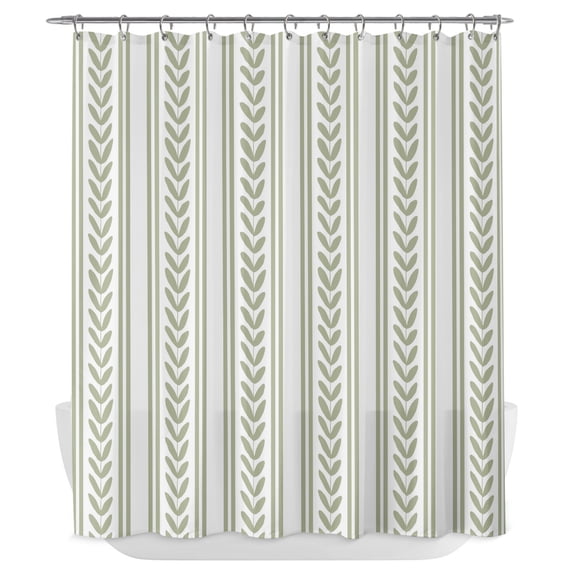 Sage Green Botanical Shower Curtain - Water Repellent Fabric Shower Curtains Washable, Modern Farmhouse Striped Decorative Polyester Cloth Bathroom Curtains Modern Bath Decor 72"x84"