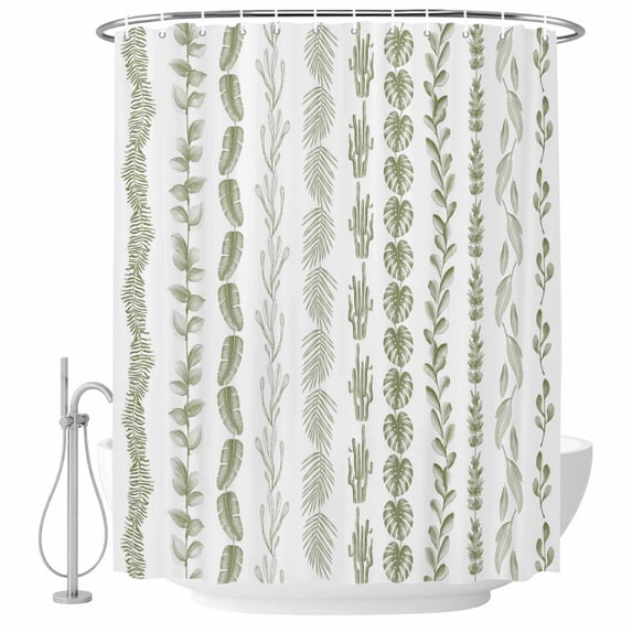 Sage Green Botanical Shower Curtain, Waterproof Shower Curtains for Bathroom, Modern Farmhouse Tropical Leaves Washable Fabric Bathtub Curtain Set Bath Decor with 12 Hooks 72"x78"