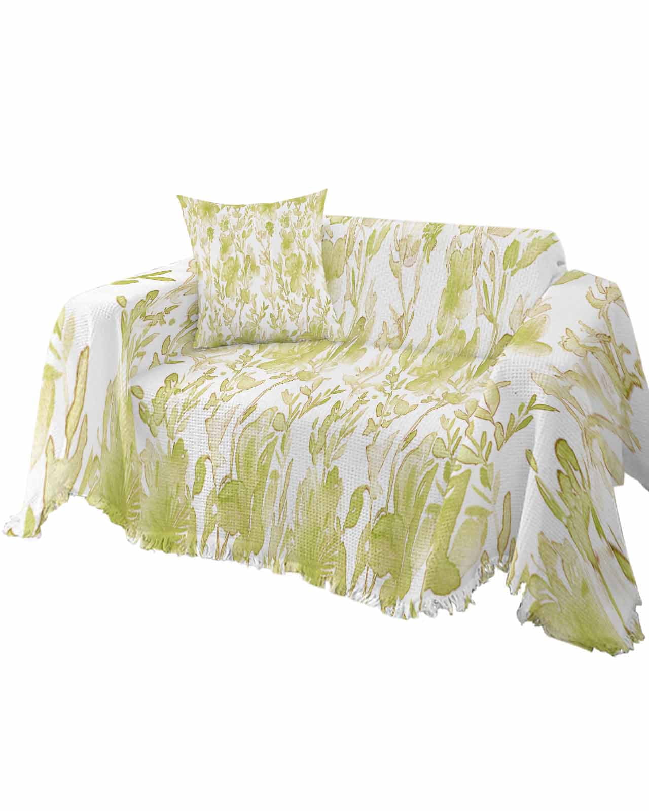 Sage Green Botanical Sofa Couch Covers for Dog,Washable Sofa Throw Cover Single Slipcoverfor Armchair,Painted Floral Pastoral Country French Leaves Couch Protector Towel Blanket Medium 71x91