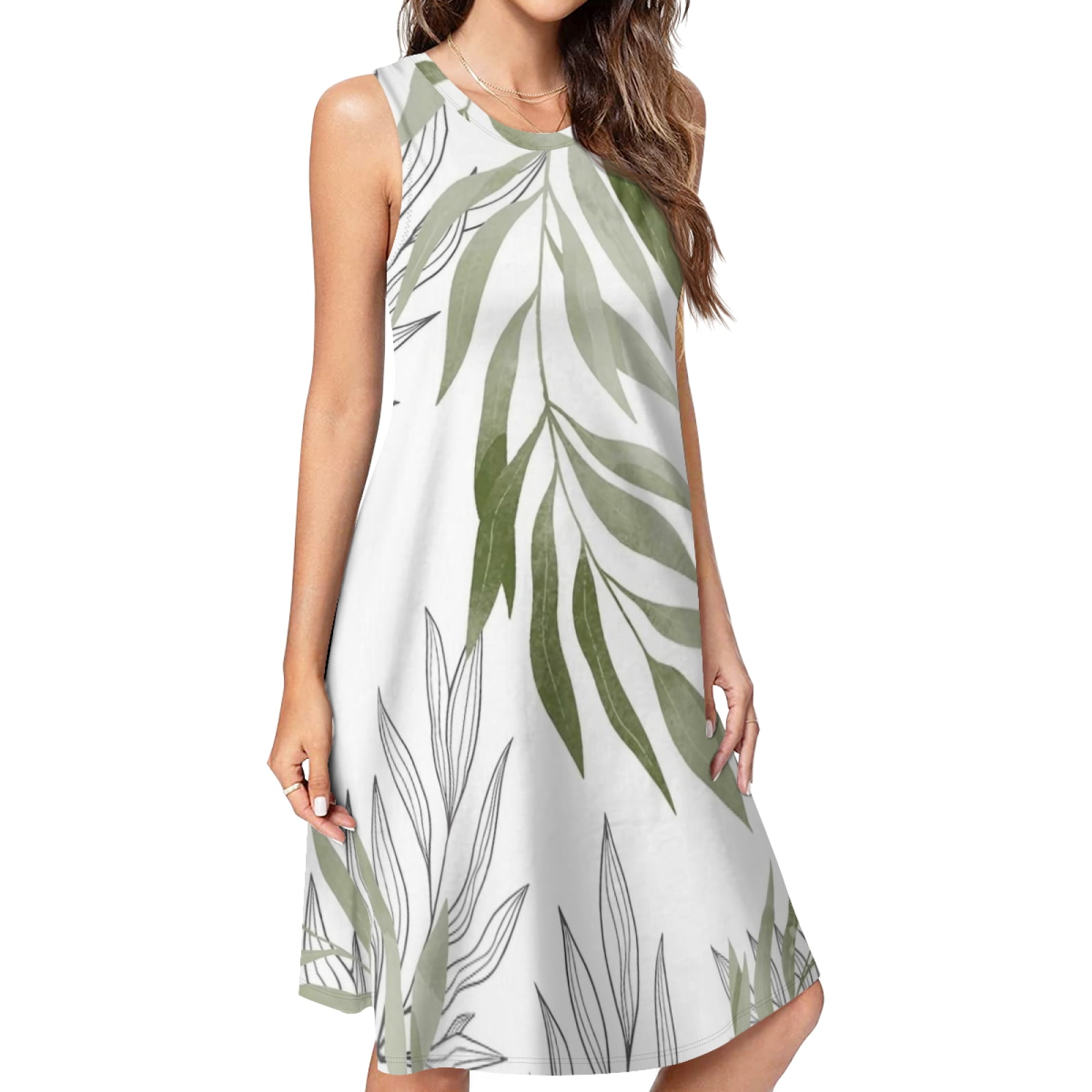 Sage Green Botanical Spring Summer Dresses for Women Fashion T-shirt Dress  Casual Sleeveless Loose Sundress with Pockets - Walmart.com