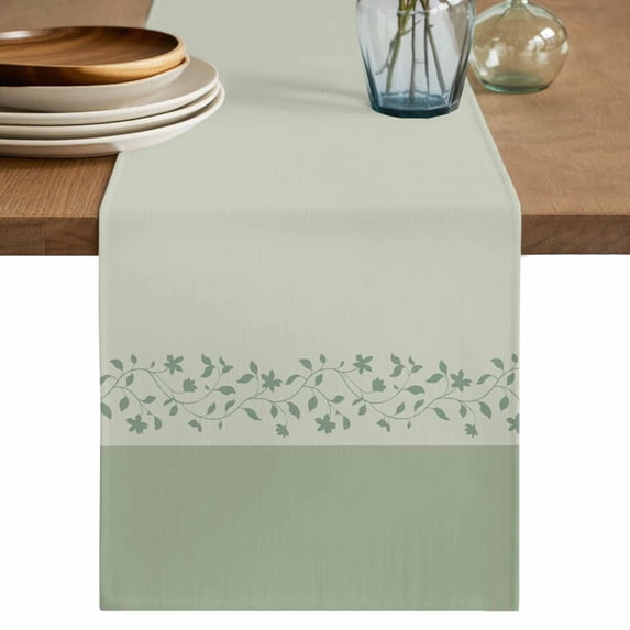 Sage Green Botanical Table Runner, Spring Floral Leaf Washable Cotton Linen Table Runners 90 Inches Long, Dresser Scarf Runner for Dining/Coffee/Kitchen/Hallway Tables 13''x90''