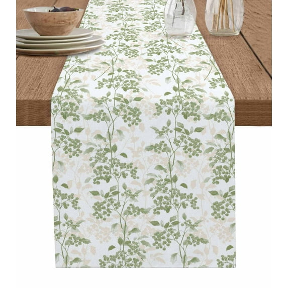 Sage Green Botanical Table Runner Vintage Nature Flower Tablerunners 13 x 120 Inch, Table Decorations Tabletop Scarf for Summer Gathering Holiday Farmhouse Kitchen Dining Decor