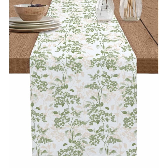 Sage Green Botanical Table Runner Vintage Nature Flower Tablerunners 13 x 36 Inch, Table Decorations Tabletop Scarf for Summer Gathering Holiday Farmhouse Kitchen Dining Decor