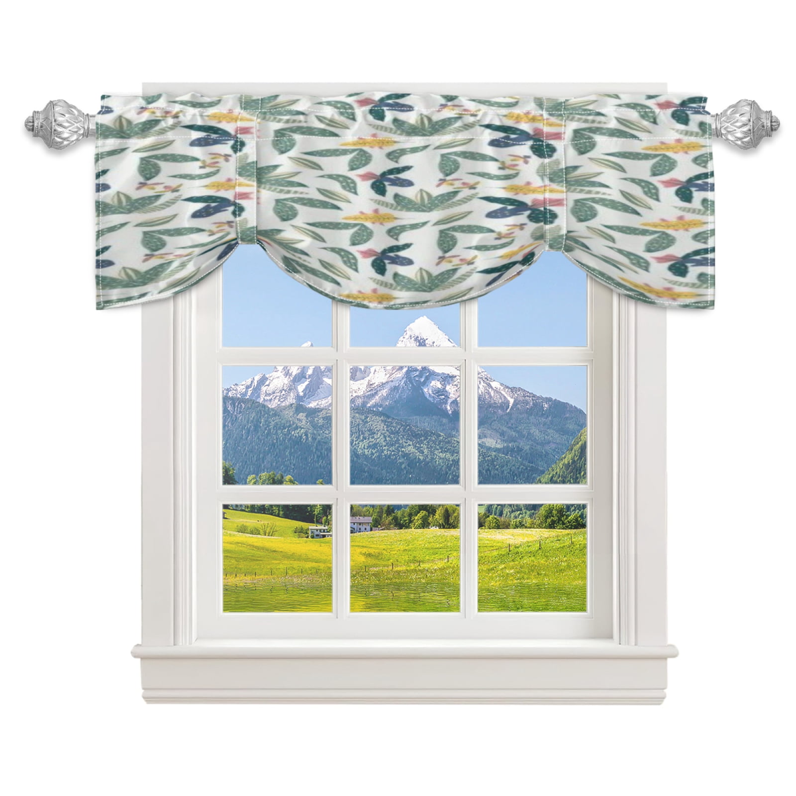 Sage Green Botanical Tie Up Valance Curtain for Kitchen Living Room ...