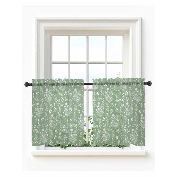 Sage Green Botanical Tier Curtains 36 Inch Length,Sheer Curtains for Bedroom Living Room Window Spring Summer Chic Wildflowers Rod Pocket Drapes Kitchen Curtains Small Half Window 27.5"x36" 2 Panels
