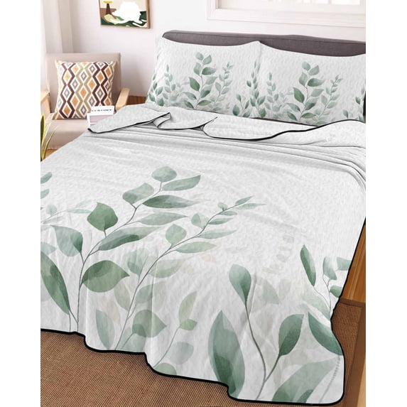 Sage Green Botanical Twin Size Down Alternative Comforter, Lightweight Comforter Quilt Bedding Set with Pillow Shams Pastoral Leaf Watercolor All Seasons Bed Comforter Duvet Insert 68"x86"