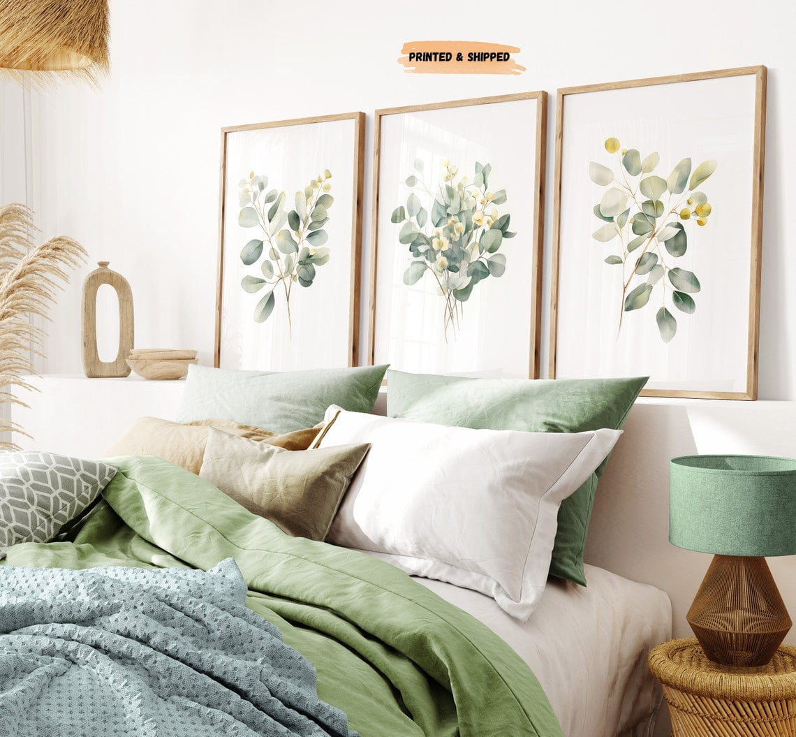 Sage Green Botanical Wall Art Eucalyptus Set 3 Unframed Paper Print ...