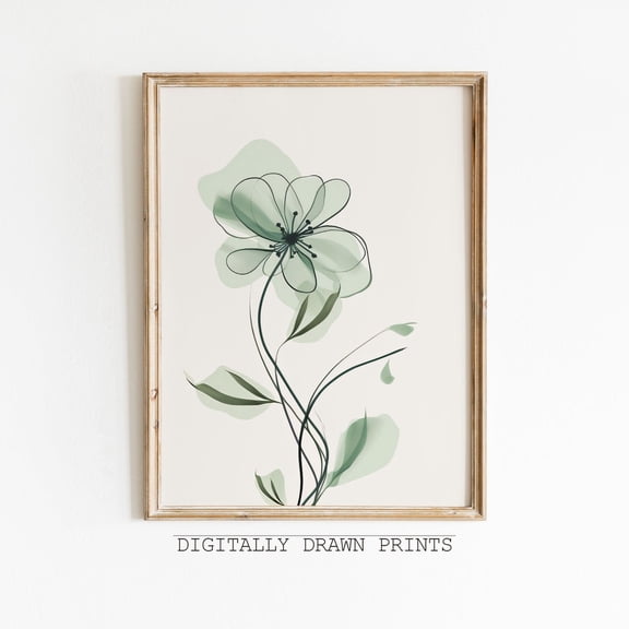 Sage Green Botanical Wall Art Floral Boho Print, Unframed Paper Print Size 8x12
