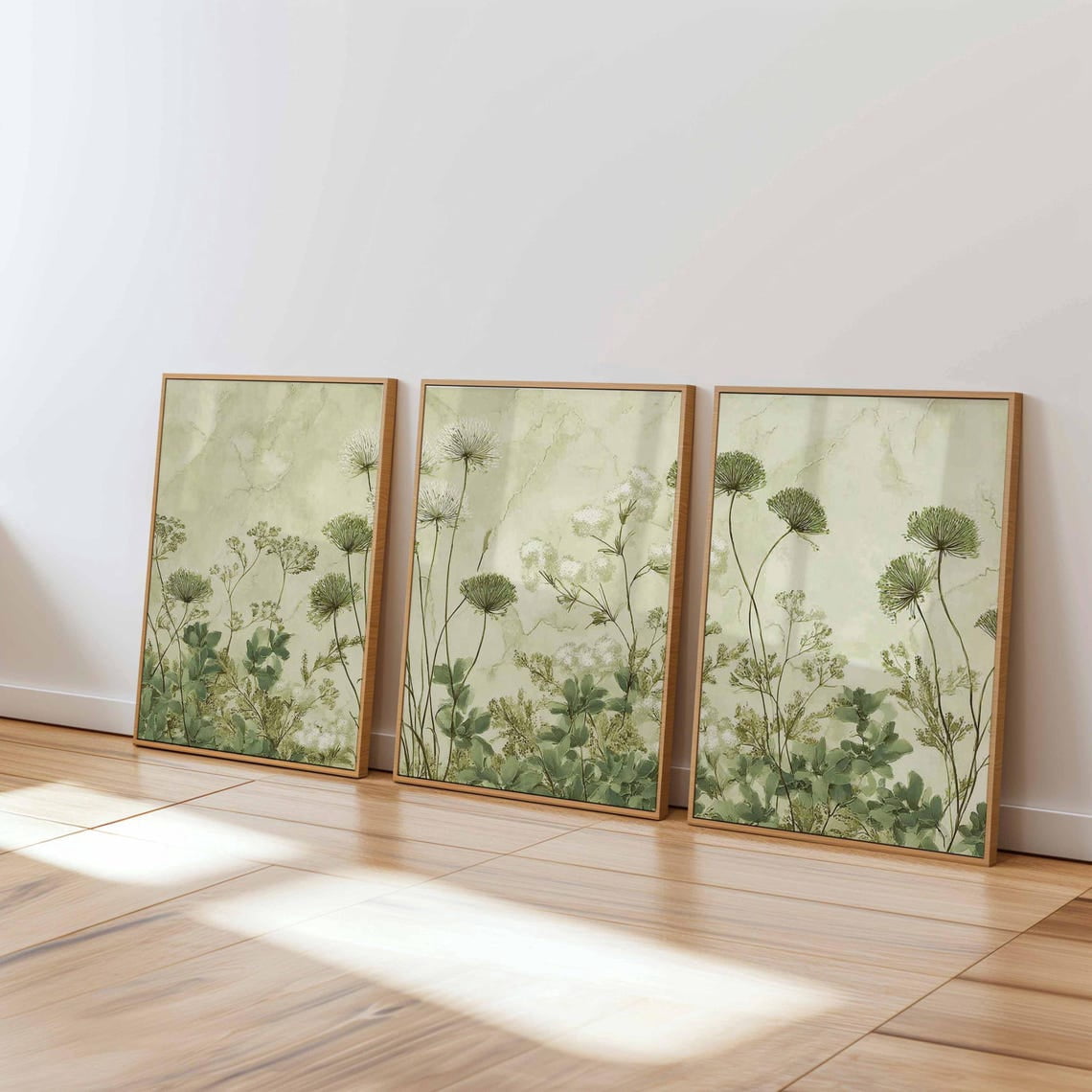 Sage Green Botanical Wall Art Minimal Floral Modern Nature Set 3 ...