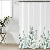 Sage Green Botanical Waterproof Fabric Shower Curtain, Pastoral Leaf Watercolor Shower Curtain for Bathroom Curtains Bathtubs Hotel Washable Shower Curtains with 12 Hooks Small 36x72in