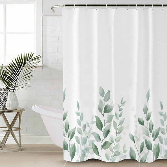 Sage Green Botanical Waterproof Fabric Shower Curtain, Pastoral Leaf Watercolor Shower Curtain for Bathroom Curtains Bathtubs Hotel Washable Shower Curtains with 12 Hooks Standard 72x72
