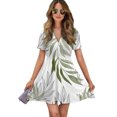 thumbnail image 1 of Sage Green Botanical Women Dress V-Neck Short Sleeve Flowy Swing Party Midi Dress, 1 of 4