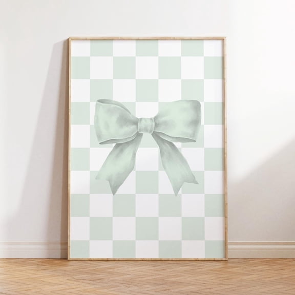 Sage Green Bow Print Checkered Art Western Cowgirl Print Retro Cowgirl Art Checkered Wall Art Gift For Teen Girl Wall Art, Modern Wall Decor, 8x12 UNFRAMED