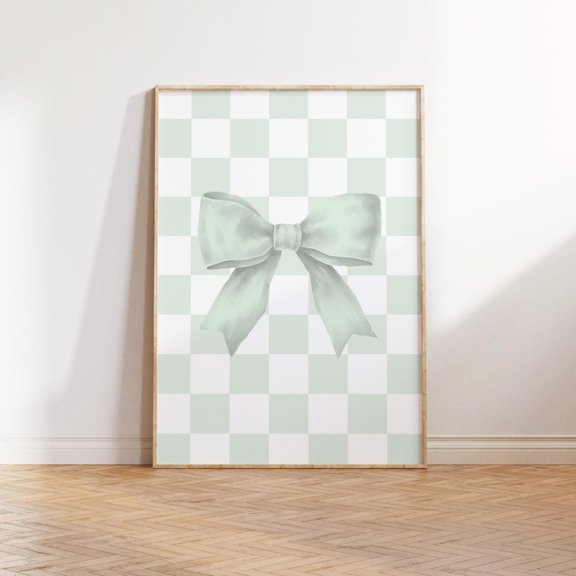 Sage Green Bow T-Shirt Checkered Western Cowgirl Retro Aesthetic Teen Girl Tee, Unframed Canvas 16x20in