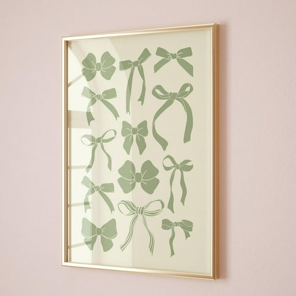 Sage Green Bows Print, Coquette Decor, Trendy Preppy Wall Art, Old Money Aesthetic, College Apartment Decor, Girly Room Aesthetic, ,Decor For Living Room Bedroom, 16x24 UNFRAMED