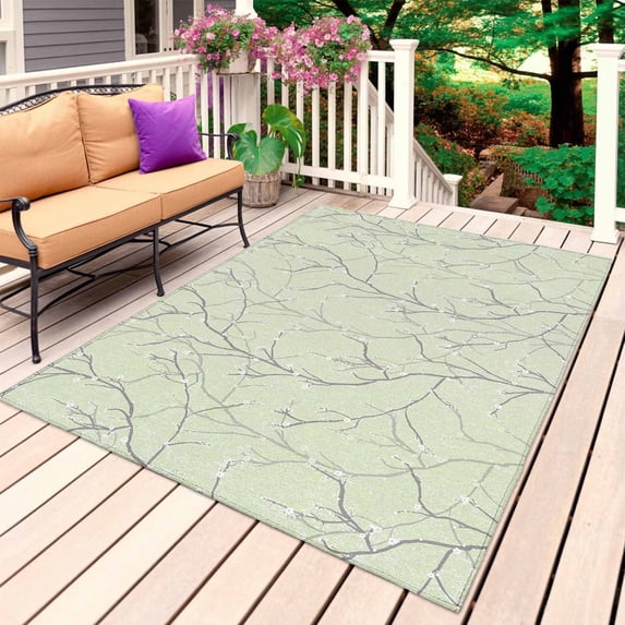 Sage Green Branches Outdoor Rug 6x9 Ft, Non Slip Washable Area Rug, Vintage Art Farmhouse Patio Rugs Carpet Runner, Large Floor Mat for Indoor/Outdoor Deck Porch Camping