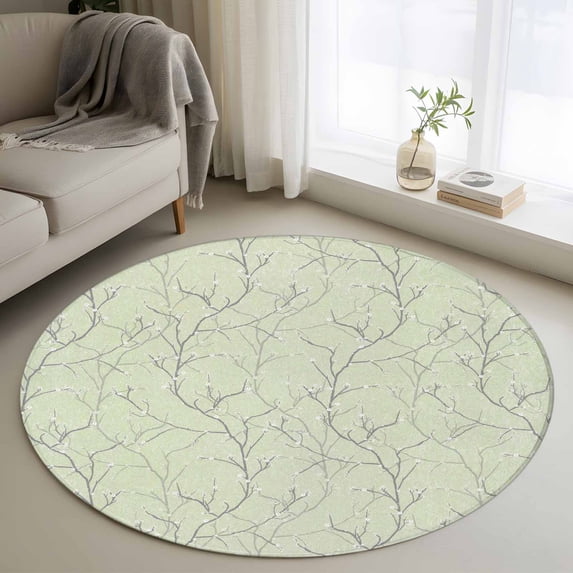 Sage Green Branches Round Rug 3ft Washable Circle Entryway Rugs Non Slip Vintage Art Farmhouse Area Rug Indoor Floor Carpet for Bedroom Kitchen Living Room Home Office Dining Room Nursery