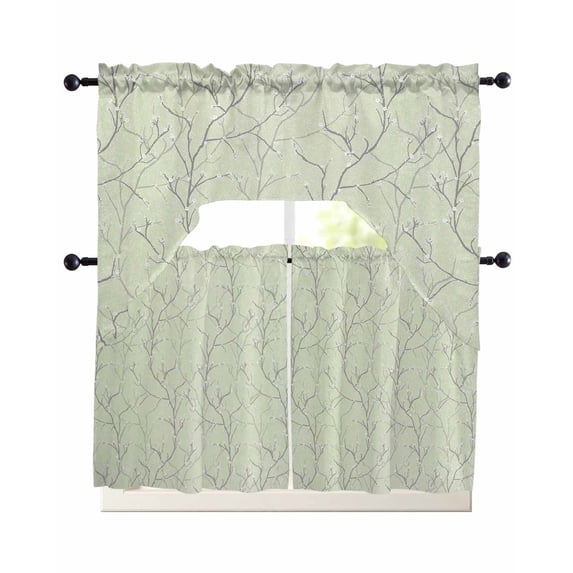 Sage Green Branches Swag Curtains for Living Room/Bedroom Windows, Vintage Art Farmhouse Kitchen Curtains and Valances Set 36 Inch Length, Light Filtering Swags Valance Curtain Panels
