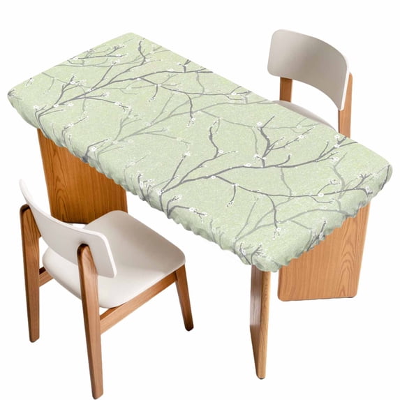 Sage Green Branches Table Cloths for 3 Foot Rectangle Tables, Vintage Art Farmhouse Patio Waterproof Elastic Fitted Tablecloths, Washable Rectangular Table Cover for Camping
