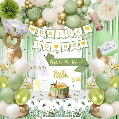 Sage Green Bridal Shower Decorations, Bachelorette Party Decor with Banner, Balloons, Sash, etc.