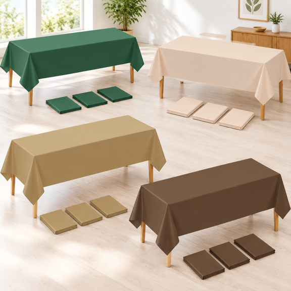 Sage Green Brown 12 Pack Disposable Plastic Rectangle Tablecloth