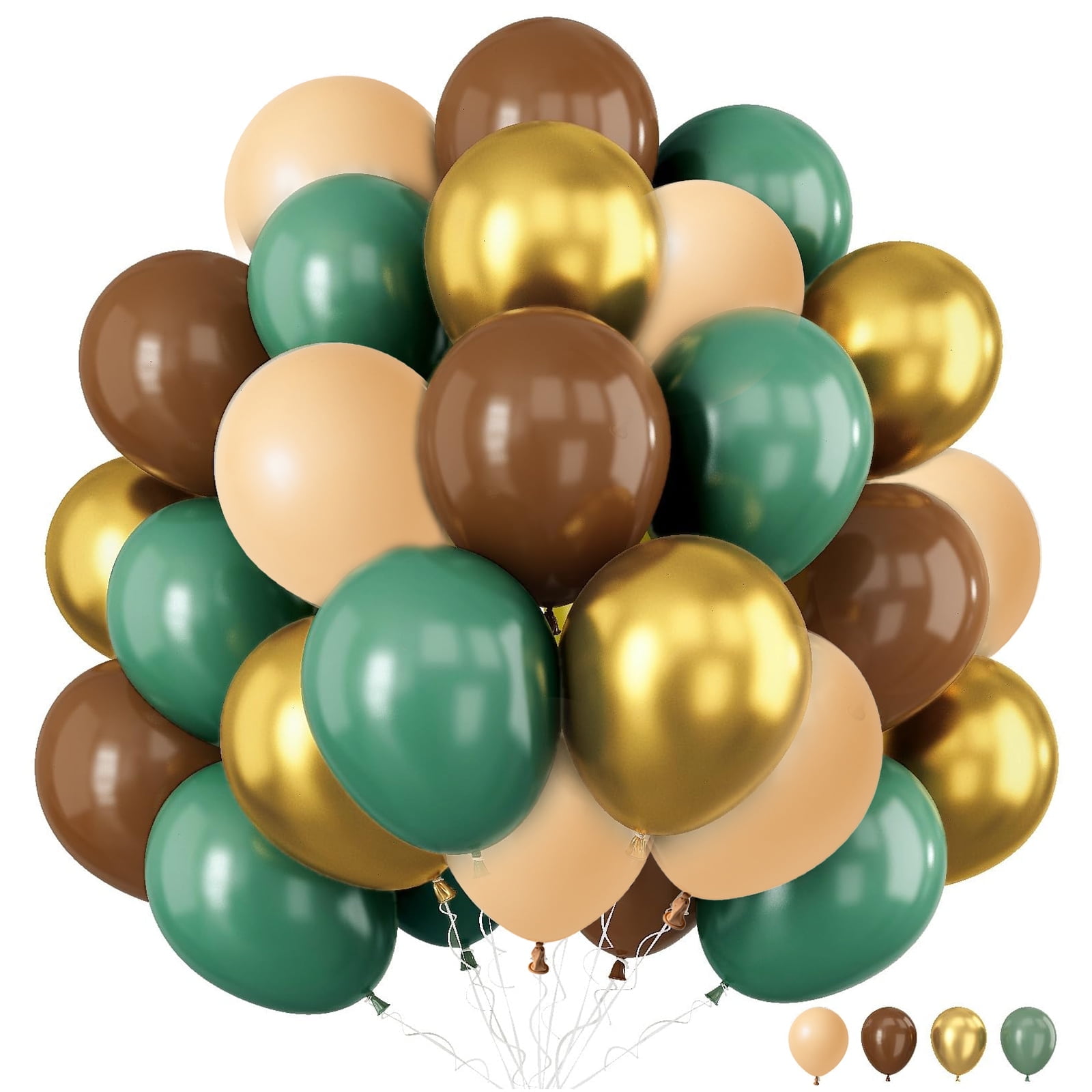 Sage Green and Brown Balloons Set - 12 Inch Green, Gold, Coffee Brown, Beige Latex Balloons for Jungle Safari, Woodland Party, Outdoor Birthday, Garden Party Decoration
