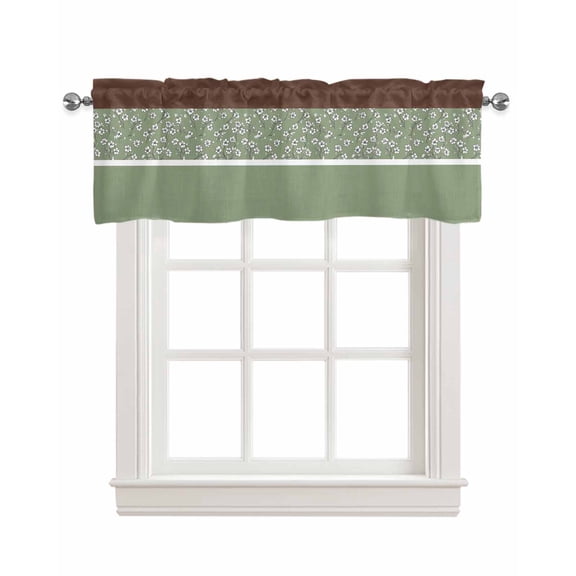 Sage Green Brown Flowers Kitchen Valances for Windows Farmhouse Linen Window Valance Curtain for Living Room Window Treatment Classic Botanical Art Elegant Valance Rod Pocket Topper, 54 x 18 Inch