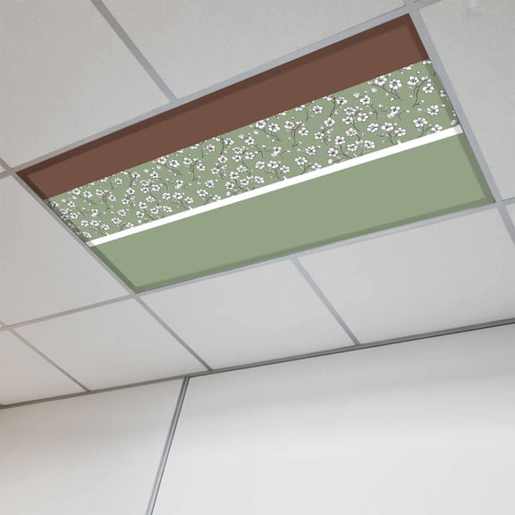 Sage Green Brown Flowers Magnetic Fluorescent Light Covers for Ceiling Lights 2x4Ft, Classic Plants Art Elegant Office Classroom Kitchen Drop Ceiling Light Covers Lighting Filters Shade Panel 1Pack