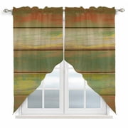 Sage Green Brown Swag Curtains for Living Room/Bedroom, Country Vintage Ombre Wooden Grain Swag Kitchen Curtain Valances for Windows, Tier Topper Scalloped Curtain 2 Panels, 72"W x 36"L