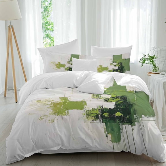 Sage Green Brush 4 Piece Duvet Cover Set Twin Size Watercolor Retro Soft Bedding Set Comforter Cover, 1 Duvet Cover 1 Flat Sheets and 2 Pillowcases