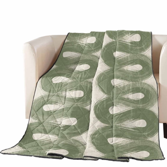 Sage Green Brushstrokes Quilted Comforters Cooling Blanket Oversized Queen Size, Vintage Abstract Geometric Stripe Lines Cold Comfort for Hot Sleepers Lightweight Air Conditioning Quilt Blanket