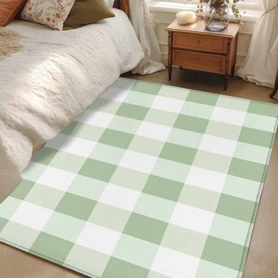 Sage Green Buffalo Check 4x6 Area Rugs, Farmhouse Plaid Modern Geometric Non-Skid Rubber Backing Large Rectangle Rugs - Living Room Bedroom Home Office, Indoor Floor Mat Carpets Washable Rug