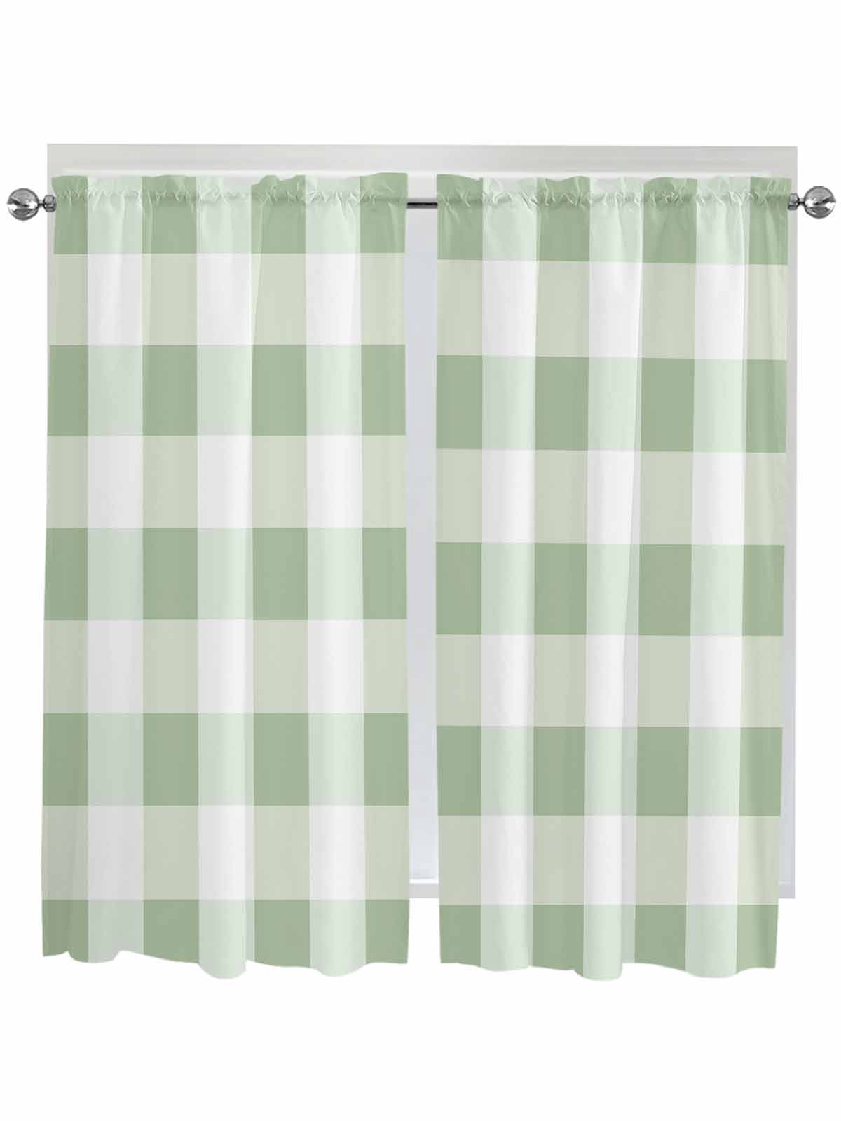 Sage Green Buffalo Check Bedroom Curtains 63 Inches length, Farmhouse ...