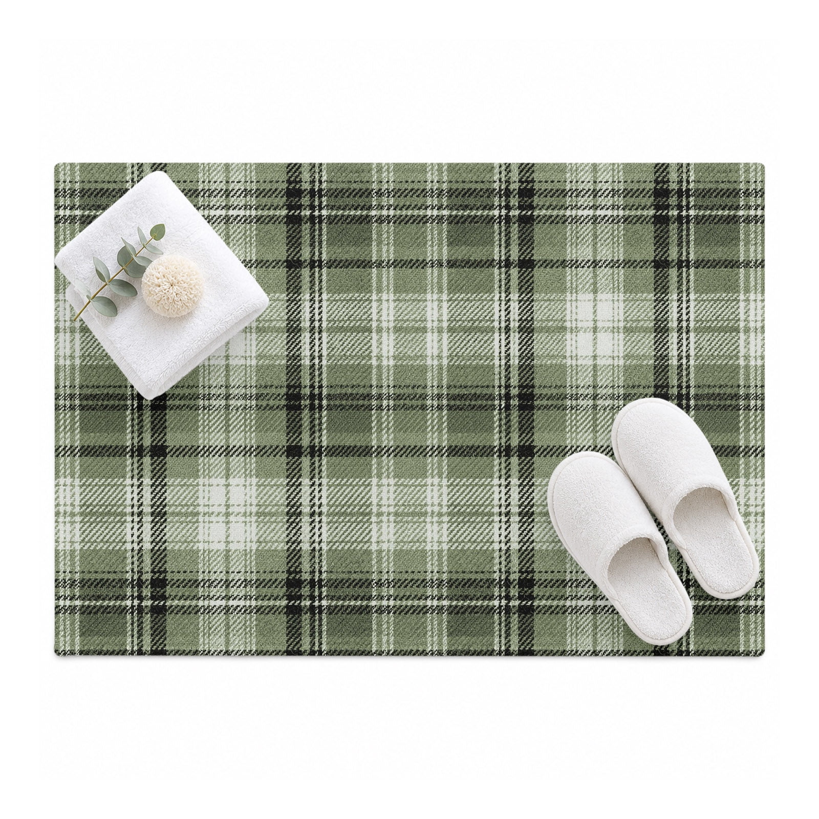 Sage Green Buffalo Plaid Area Rug 2'x3', Rustic Farmhouse Mat Non-Slip ...