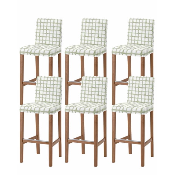 Sage Green Buffalo Plaid Bar Stool Covers Set of 6, Farmhouse Check Stripes Geometric Stretch Bar Chair Covers with Backs, Removable Pub Counter Height Chair Cover for Kitchen Dining Room Cafe