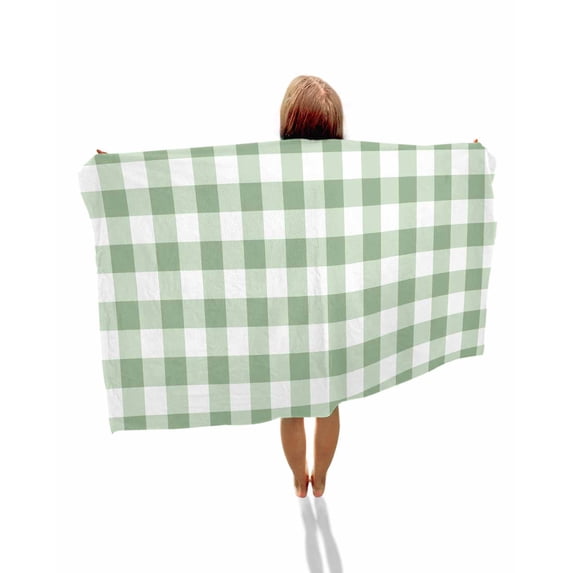 Sage Green Buffalo Plaid Beach Towels Oversized Super Absorbent, Green White Checkered Farmhouse Lightweight Bath Towel Quick Dry Sets For Bathroom/Pool/Rv Camping/Beach Play/Gym Room/Picnic 31"x62"