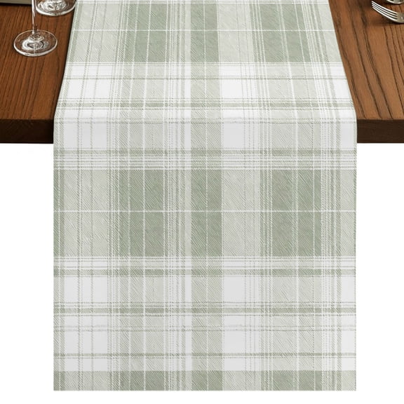 Sage Green Buffalo Plaid Burlap Cotton Table Runner 13x36 Inches Short, Farmhouse Modern Checkered Farmhouse Table Runners, Outdoor Dining Tablecloths Decor for Baby Shower/Party/Wedding