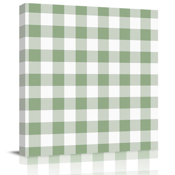 Sage Green Buffalo Plaid Canvas Artwork Painting Art, Country Gingham Check Square Framed Wall Decorations Prints Picture for Bedroom Kitchen Living Room, 8x8 in