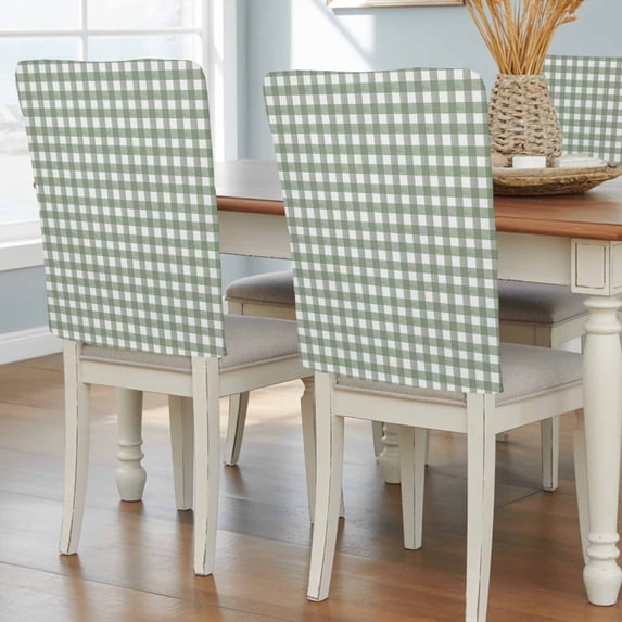 Sage Green Buffalo Plaid Chair Back Covers, Vintage Check Minimalist Farmhouse Removable Chair Covers for Dining Chairs Set of 8, Washable Chairs Slipcovers Back Seat Protector for Wedding 19"x20"