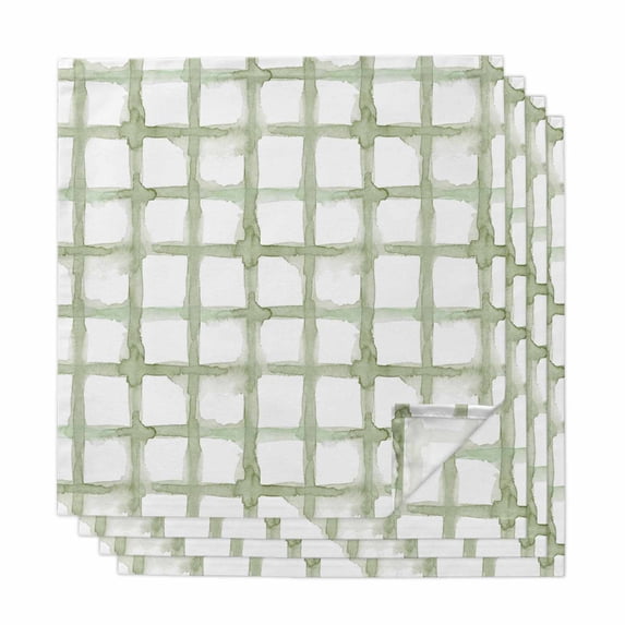 Sage Green Buffalo Plaid Cloth Napkins, Farmhouse Check Stripes Geometric Washable and Reusable Dinner Napkins Set of 4, Table Napkin for Kitchen Party Birthday Wedding Hotel Housewarming 20"x20"