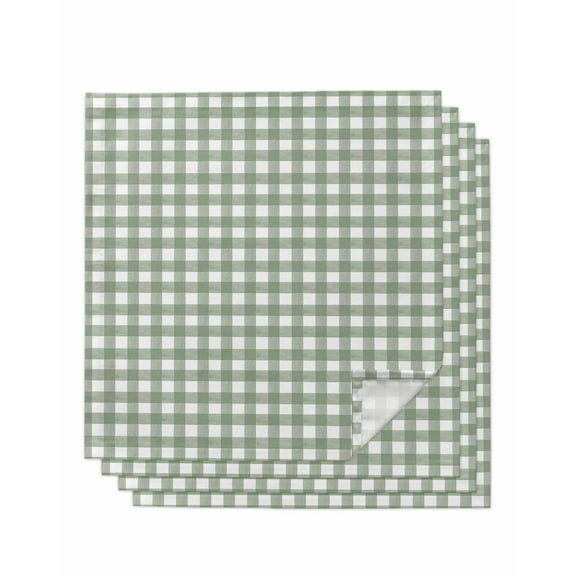 Sage Green Buffalo Plaid Cloth Napkins Washable Set of 4, Farmhouse Green White Checkered Reusable Dinner Table Napkins Cloth Bulk for Weddings Kitchen Restaurants Hotel Events Parties 20 x 20 Inch