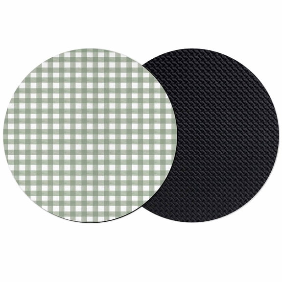 Sage Green Buffalo Plaid Coasters Set of 2, Farmhouse Green White Checkered Absorbent Coasters for Drinks, Coaster for Bar Office Dining Coffee Table Accessories Decor, Non Slip Round Desk Coaster